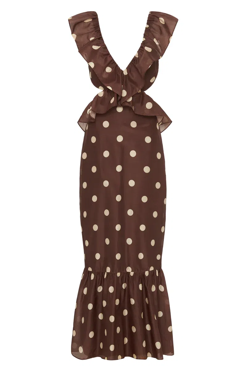 sir brown polka dot dress Billy Brown Polka Dot Cowl Mesh Mini Dress - 10 main image 1