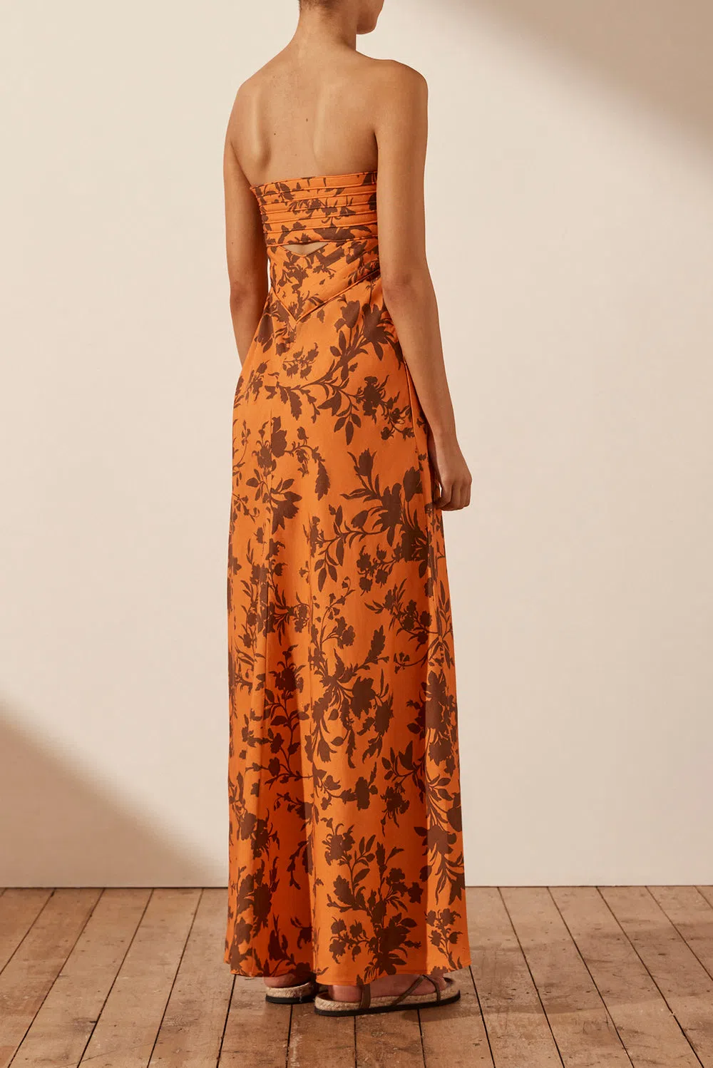 Shona Joy Uli Linen Corded Strapless Maxi Dress Orange Size 12