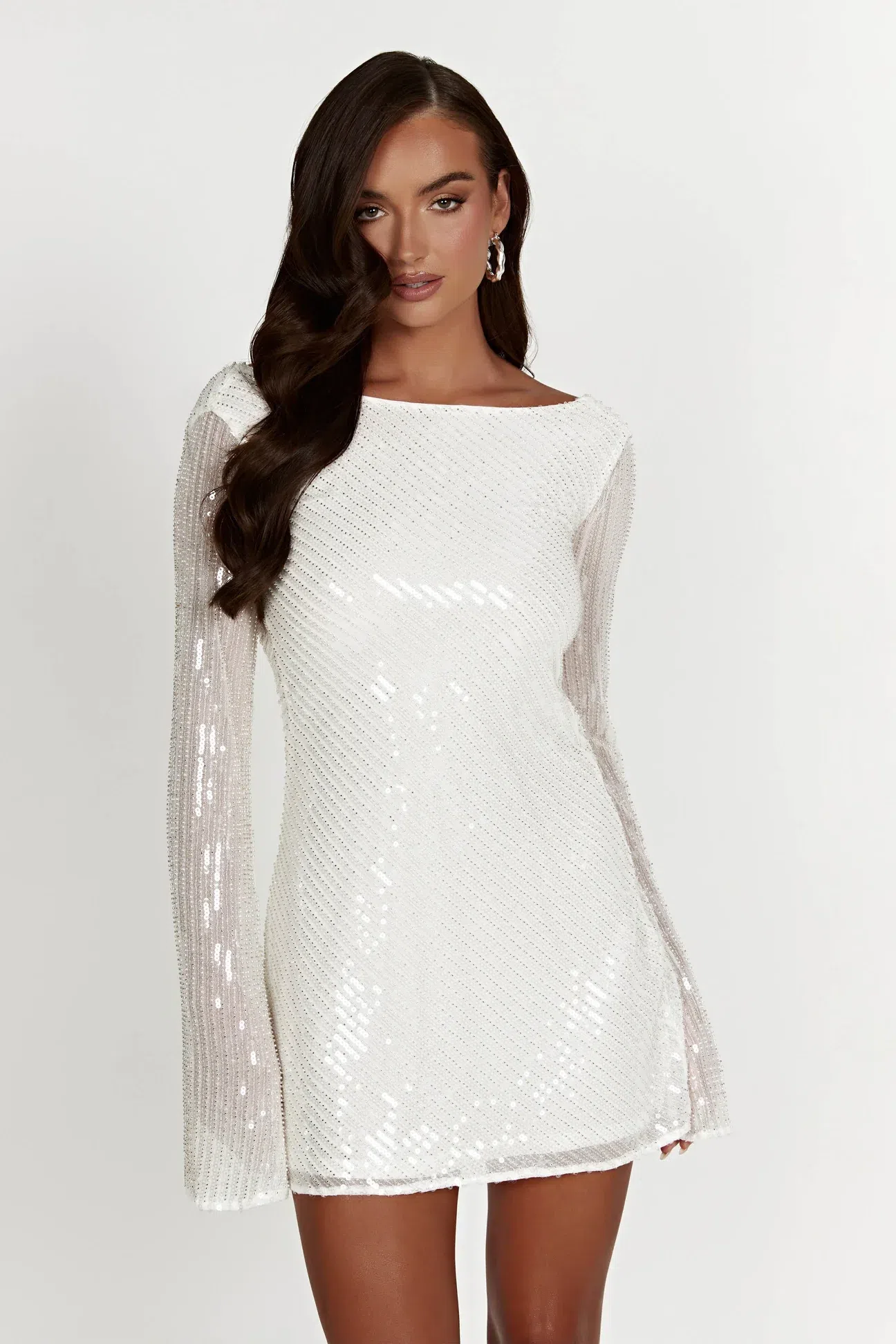 Marise Sequin Gown - White - MESHKI