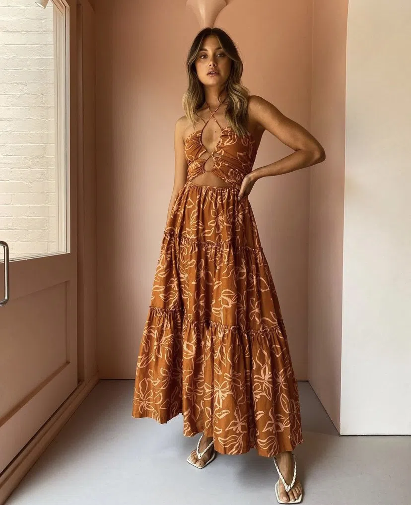 bec and bridge brown floral dress BEC + BRIDGE Camelia Maxi Dress Gardenia Floral main image 0