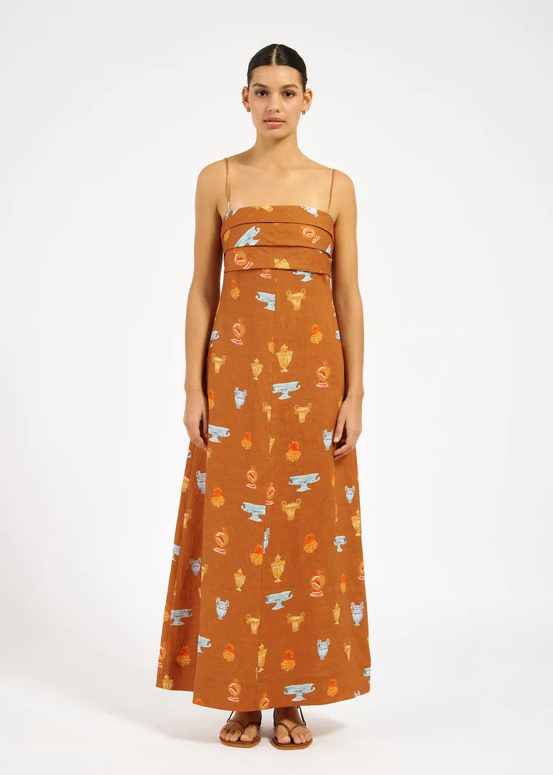 Aje Tidal Corset Midi Dress in Coffee Size 10 | The Volte