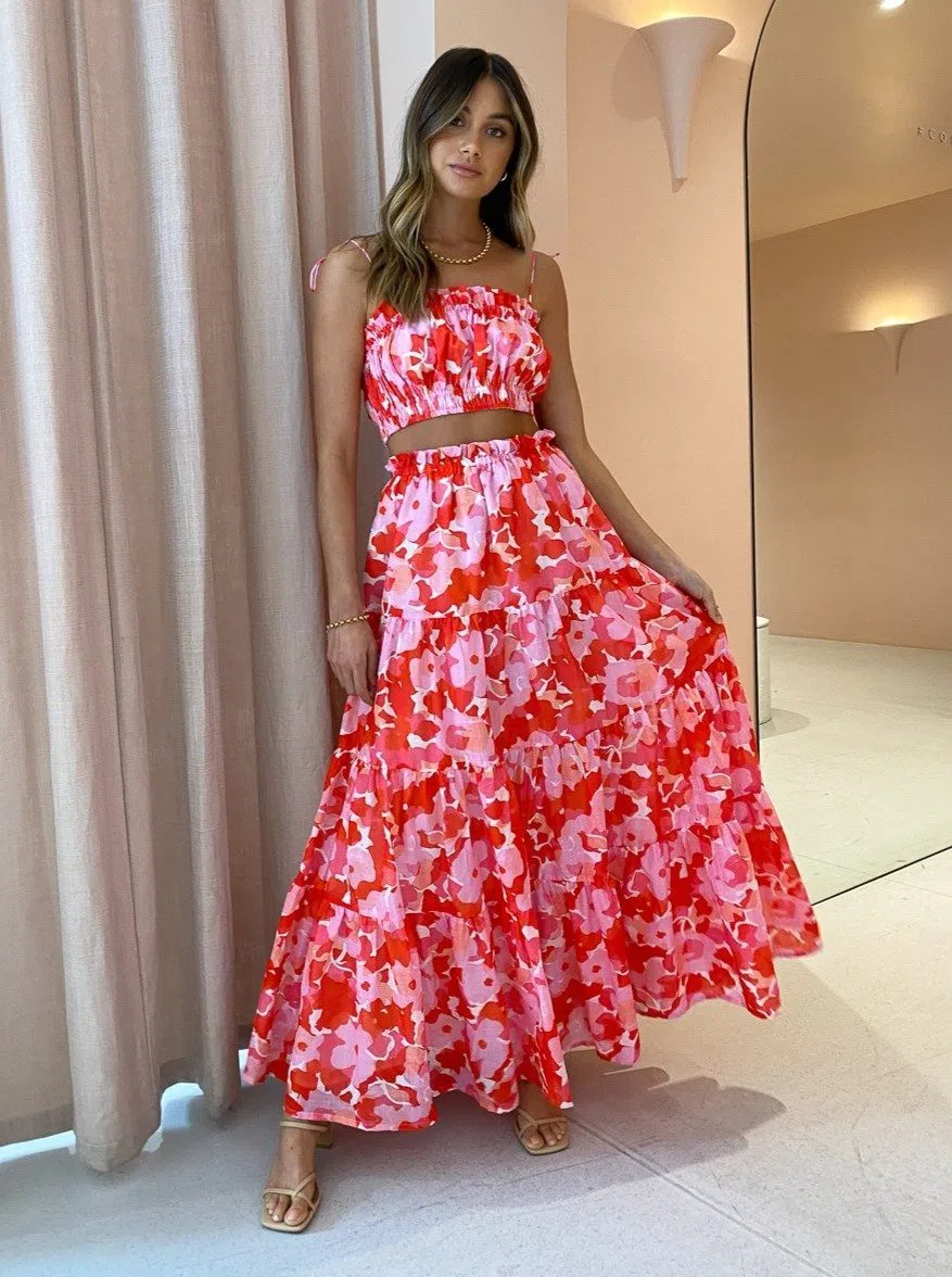 0401~Skulls embroidered CAMELIA floor lenght skirt main image 0