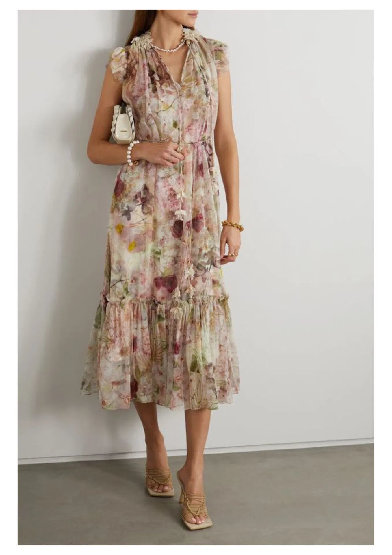 Zimmermann Dancer Flutter Midi Dress Alabaster Garden Floral Size