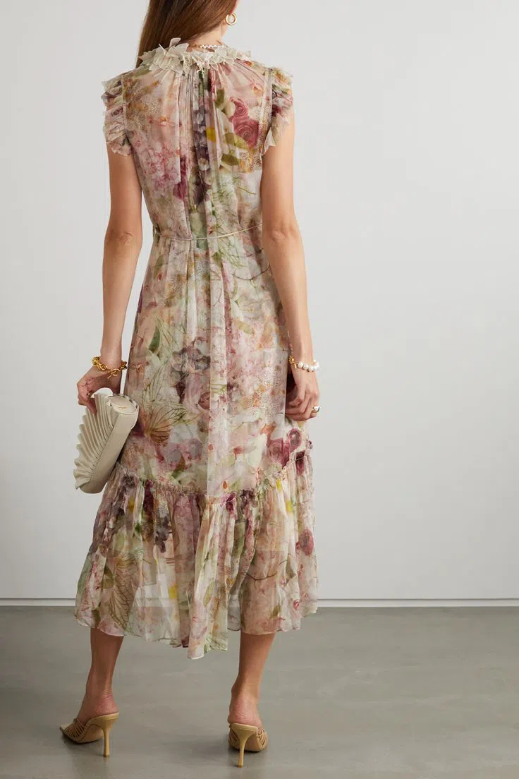 Zimmermann Dancer Flutter Midi Dress Alabaster Garden Floral Size 0 / AU 8  | The Volte