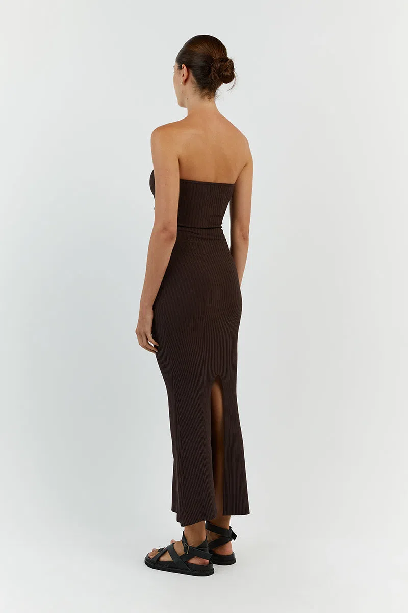 dissh brown strapless dress Pleated Bodice Strapless Midi Sundress Black / Large main image 1