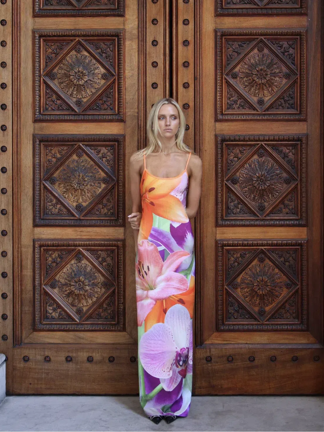 With Harper Lu Riviera Slip Dress Multi Floral Size M / Au 10