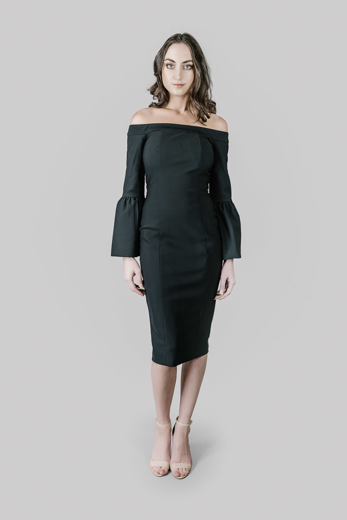 knee length dresses for ladies Leandra Knit Midi Dress-METALLIC KHAKI / M main image 1